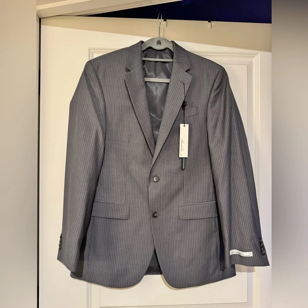 NEW Kenneth Cole NY Mens 2 Piece Suit Slim Fit Wool Stripe 38R W32 42S W36 NWT